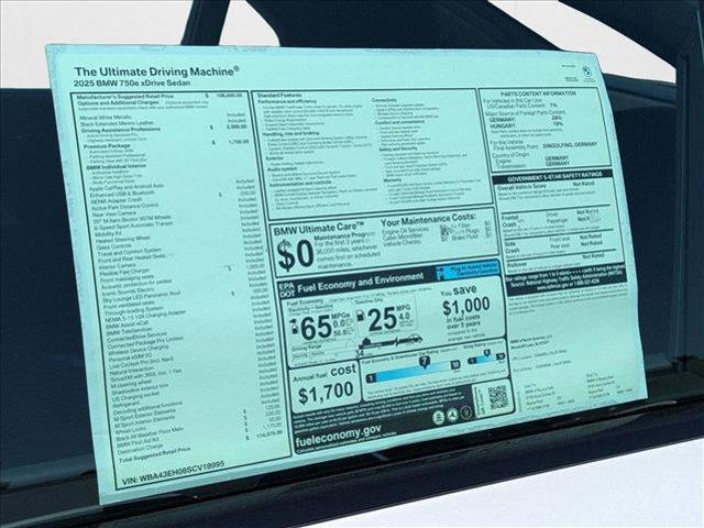 new 2025 BMW 750e car, priced at $114,575