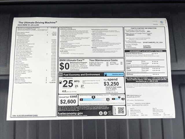 new 2024 BMW X5 car, priced at $72,055