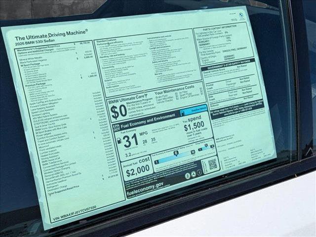 new 2026 BMW 530 car, priced at $67,875
