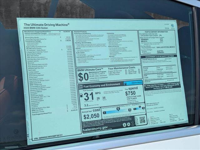 new 2025 BMW 330 car, priced at $50,025