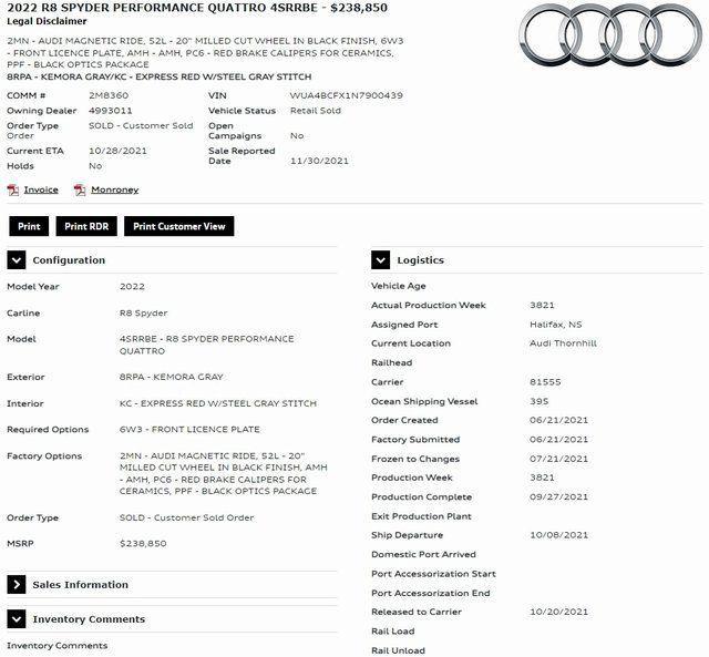 used 2022 Audi R8 car, priced at $189,993