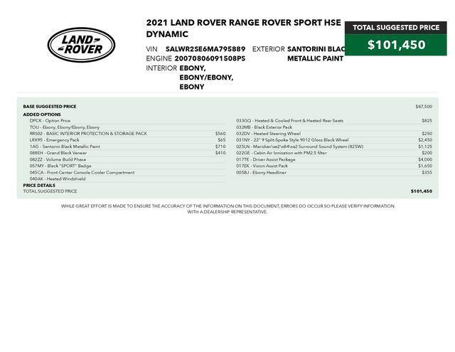 used 2021 Land Rover Range Rover Sport car, priced at $44,293