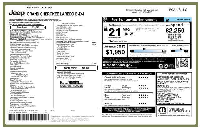 used 2021 Jeep Grand Cherokee car, priced at $21,799