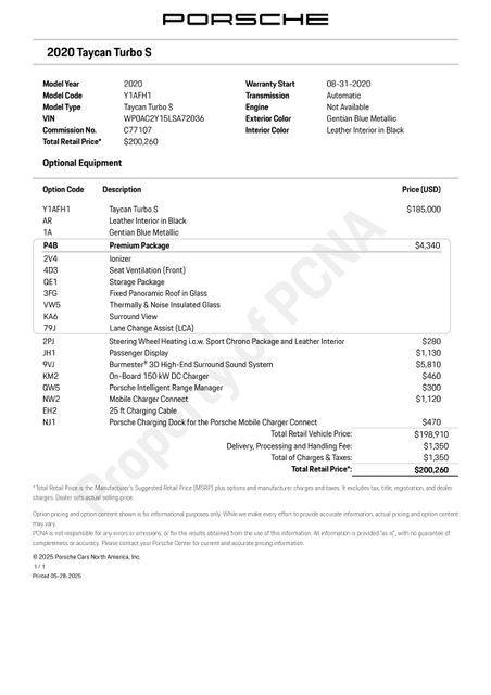 used 2020 Porsche Taycan car, priced at $89,599