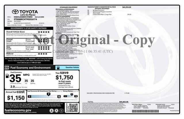 used 2021 Toyota Highlander Hybrid car, priced at $28,993