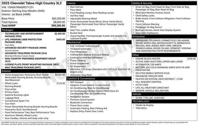new 2025 Chevrolet Tahoe car, priced at $87,420