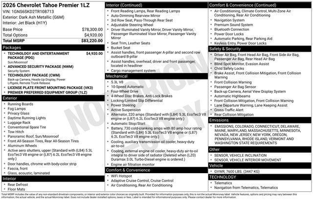 new 2026 Chevrolet Tahoe car, priced at $85,815