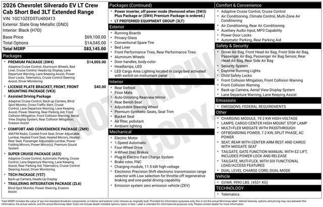 new 2026 Chevrolet Silverado EV car, priced at $78,235