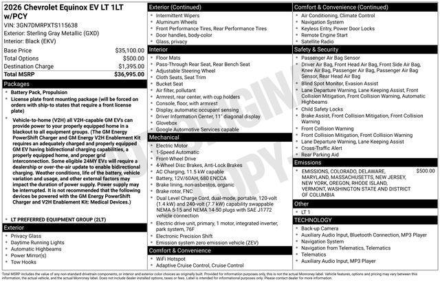 new 2026 Chevrolet Equinox EV car, priced at $34,995