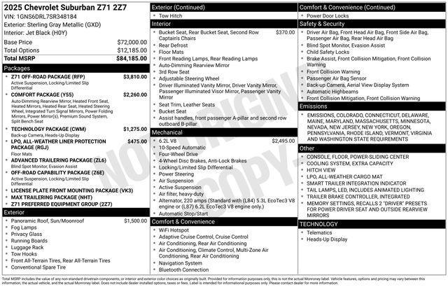 new 2025 Chevrolet Suburban car, priced at $85,900