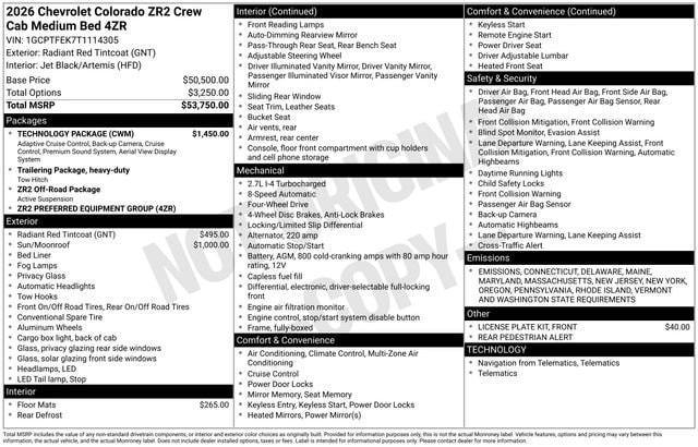 new 2026 Chevrolet Colorado car, priced at $55,880