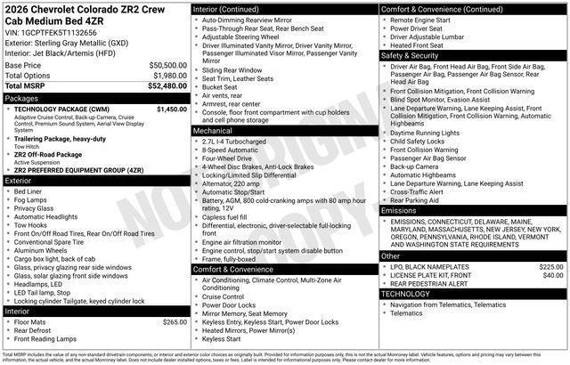 new 2026 Chevrolet Colorado car, priced at $51,540