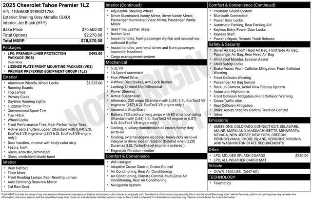 new 2025 Chevrolet Tahoe car, priced at $81,065
