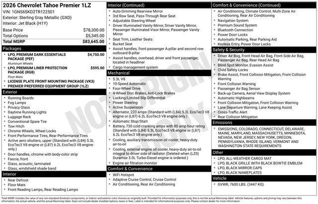 new 2026 Chevrolet Tahoe car, priced at $86,240