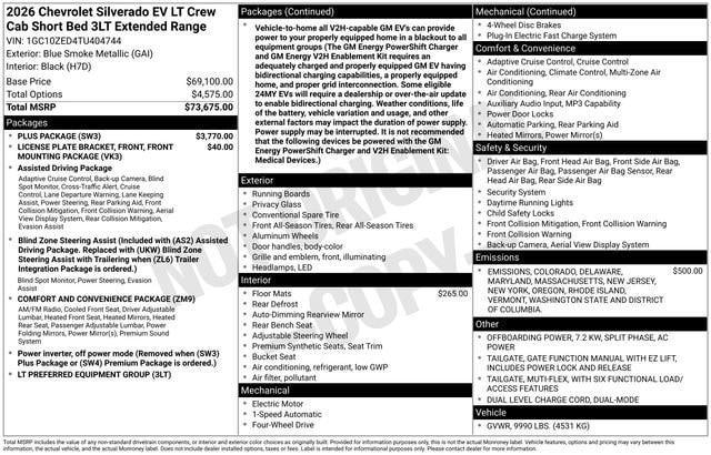 new 2026 Chevrolet Silverado EV car, priced at $73,160