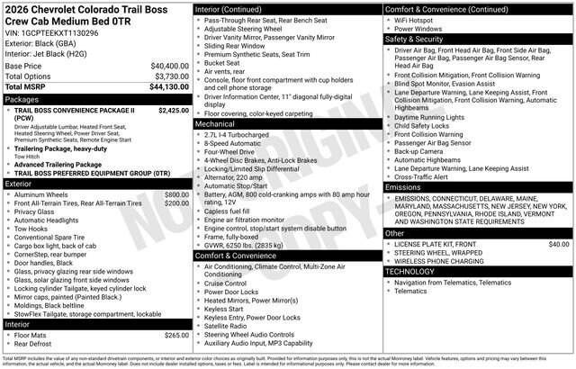 new 2026 Chevrolet Colorado car, priced at $42,550