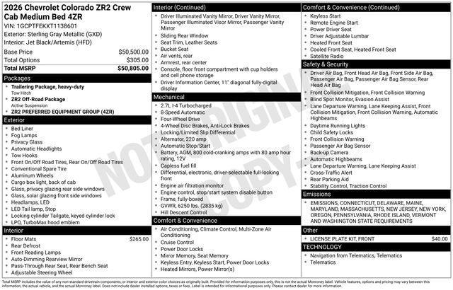 new 2026 Chevrolet Colorado car, priced at $49,865