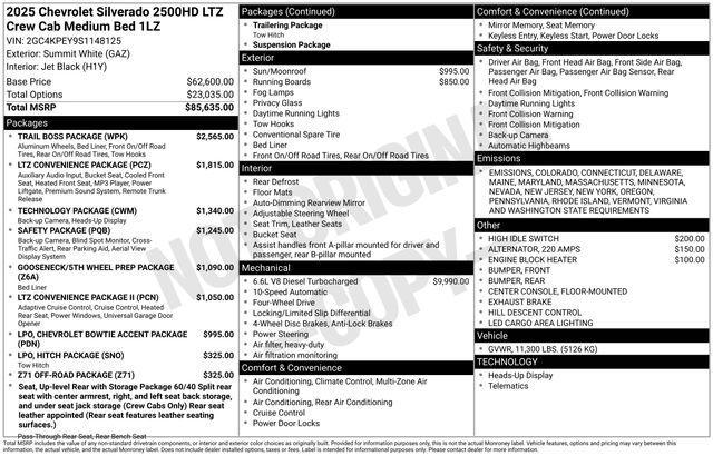 new 2025 Chevrolet Silverado 2500 car, priced at $81,335