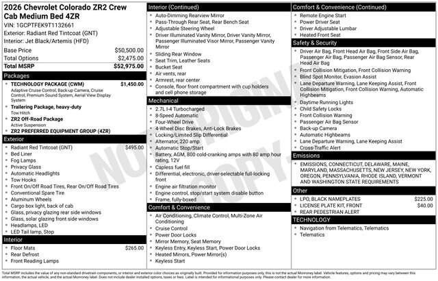 new 2026 Chevrolet Colorado car, priced at $55,105