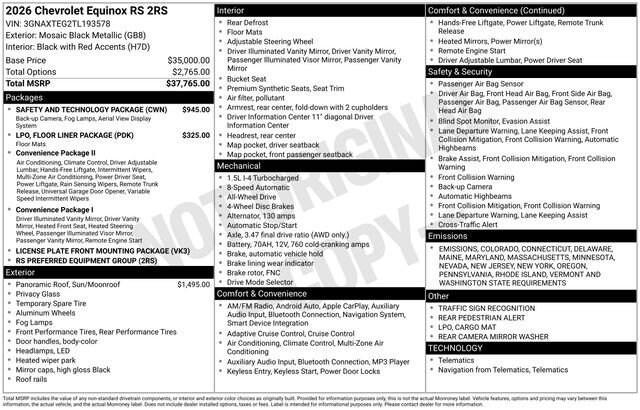 new 2026 Chevrolet Equinox car, priced at $39,160