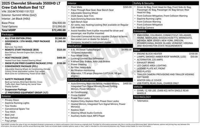 new 2025 Chevrolet Silverado 3500 car, priced at $72,620
