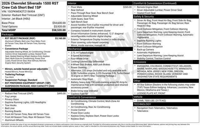 new 2026 Chevrolet Silverado 1500 car, priced at $54,500