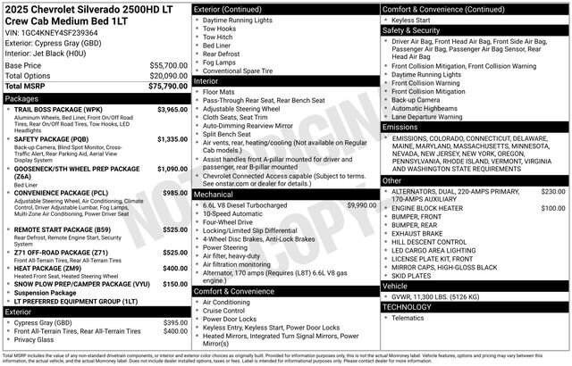 new 2025 Chevrolet Silverado 2500 car, priced at $71,095