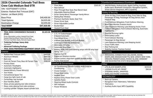 new 2026 Chevrolet Colorado car, priced at $43,745