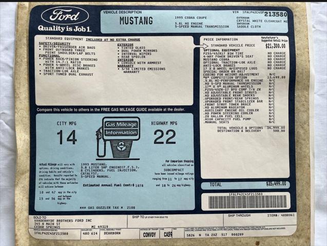 used 1995 Ford Mustang car, priced at $54,990
