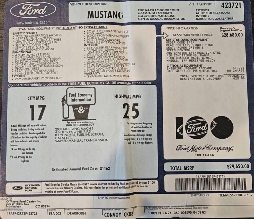 used 2003 Ford Mustang car, priced at $36,911