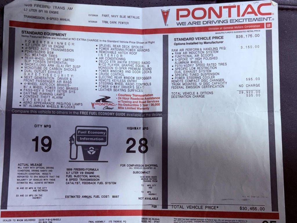 used 1999 Pontiac Firebird car, priced at $25,995