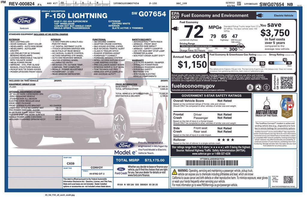 new 2025 Ford F-150 Lightning car, priced at $72,175