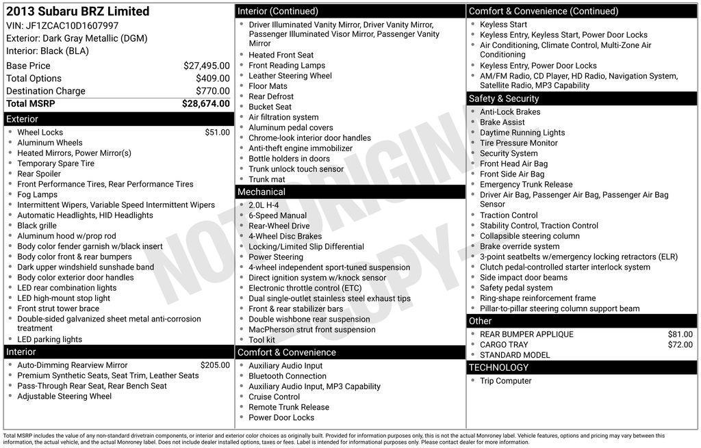 used 2013 Subaru BRZ car, priced at $15,127