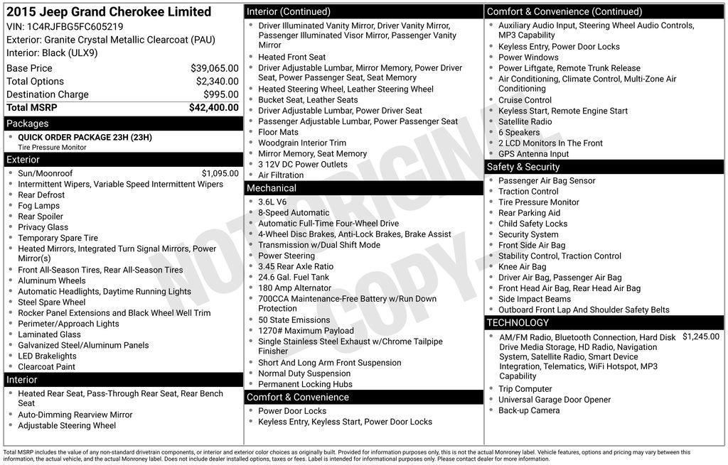 used 2015 Jeep Grand Cherokee car, priced at $12,999