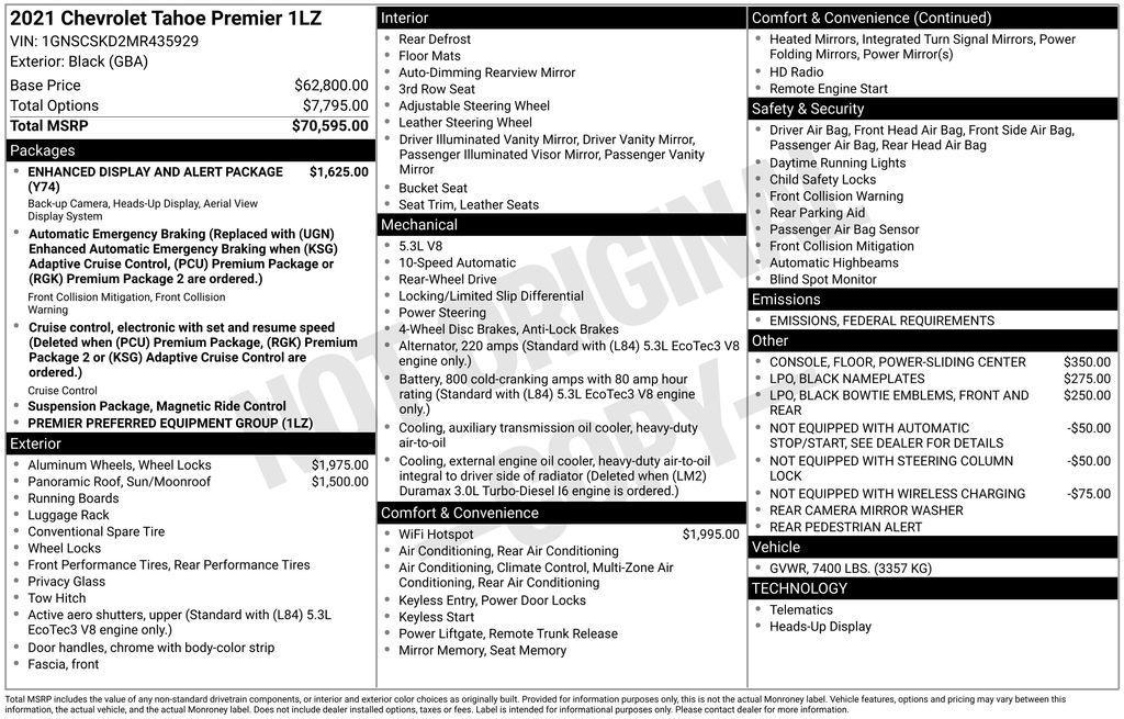 used 2021 Chevrolet Tahoe car, priced at $48,988