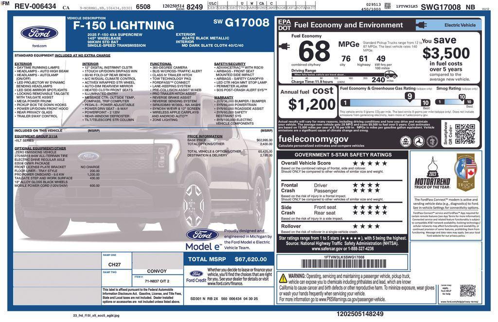new 2025 Ford F-150 Lightning car, priced at $69,620