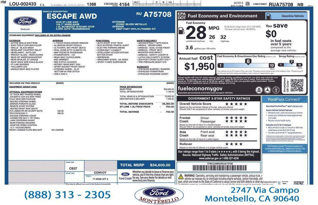 used 2024 Ford Escape car, priced at $29,100