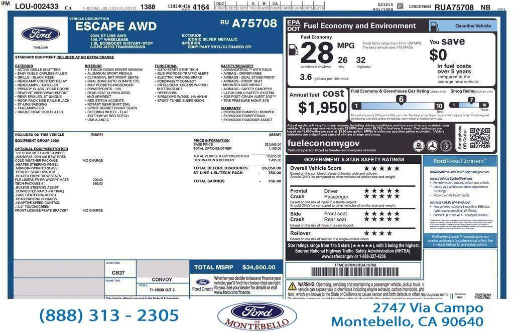 used 2024 Ford Escape car, priced at $29,100