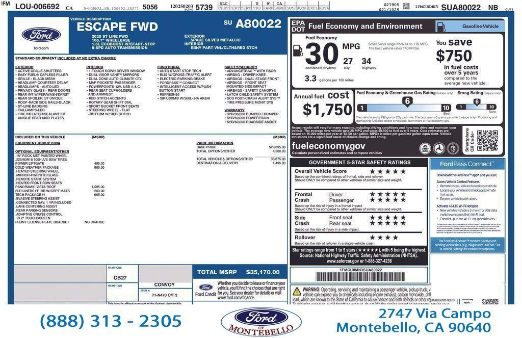 used 2025 Ford Escape car, priced at $32,170