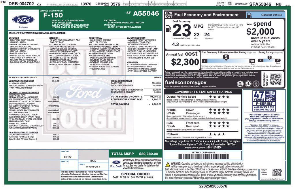 new 2025 Ford F-150 car, priced at $82,489