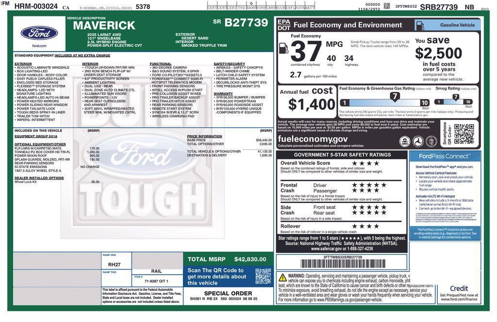 new 2025 Ford Maverick car, priced at $42,830