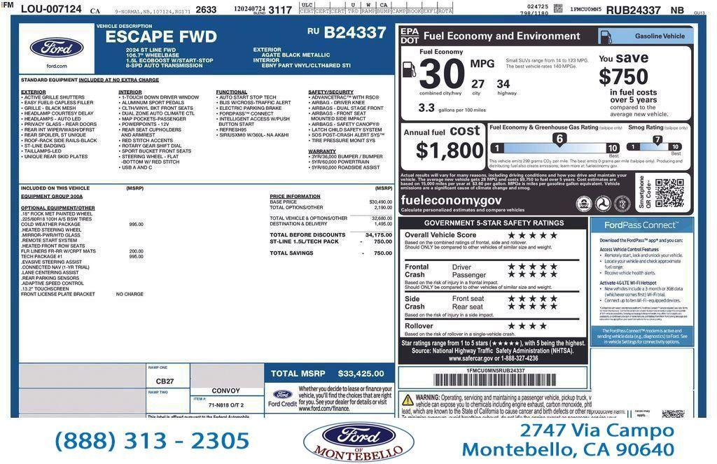 used 2024 Ford Escape car, priced at $27,925