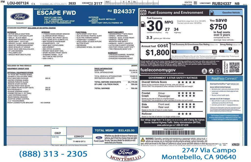 used 2024 Ford Escape car, priced at $27,925