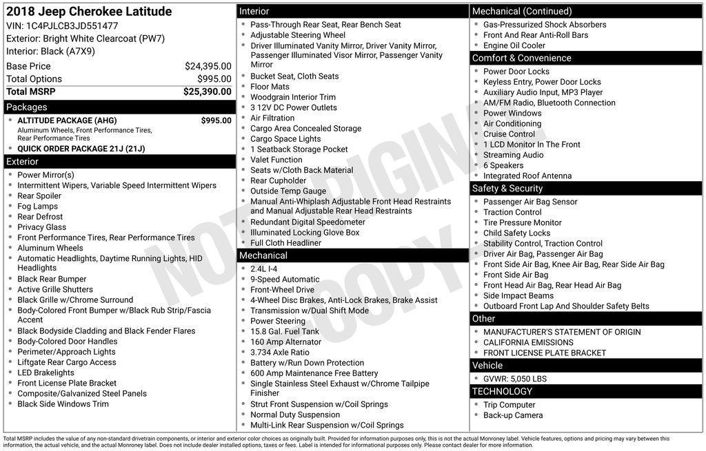 used 2018 Jeep Cherokee car, priced at $15,988