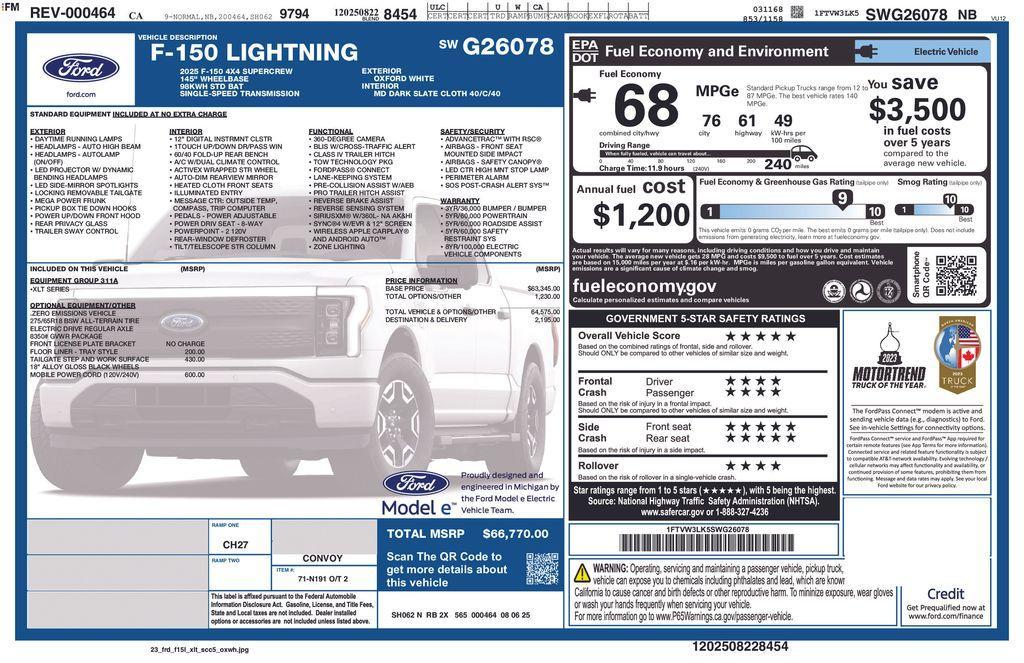 new 2025 Ford F-150 Lightning car, priced at $64,199