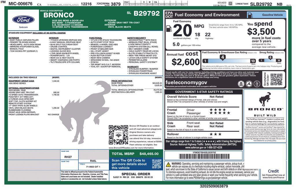 new 2025 Ford Bronco car, priced at $47,189