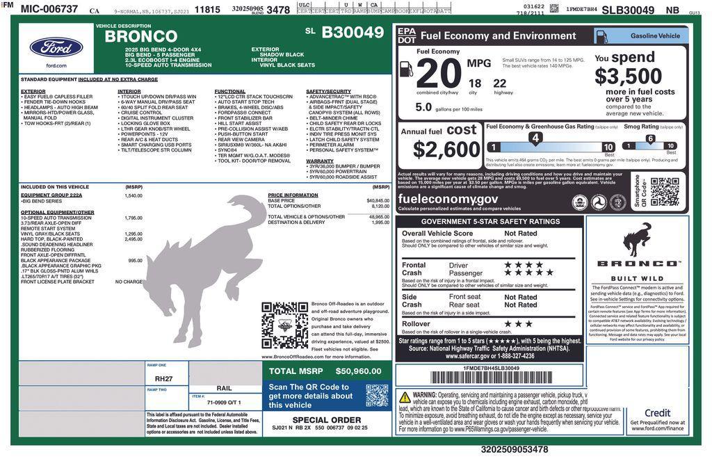 new 2025 Ford Bronco car, priced at $49,534