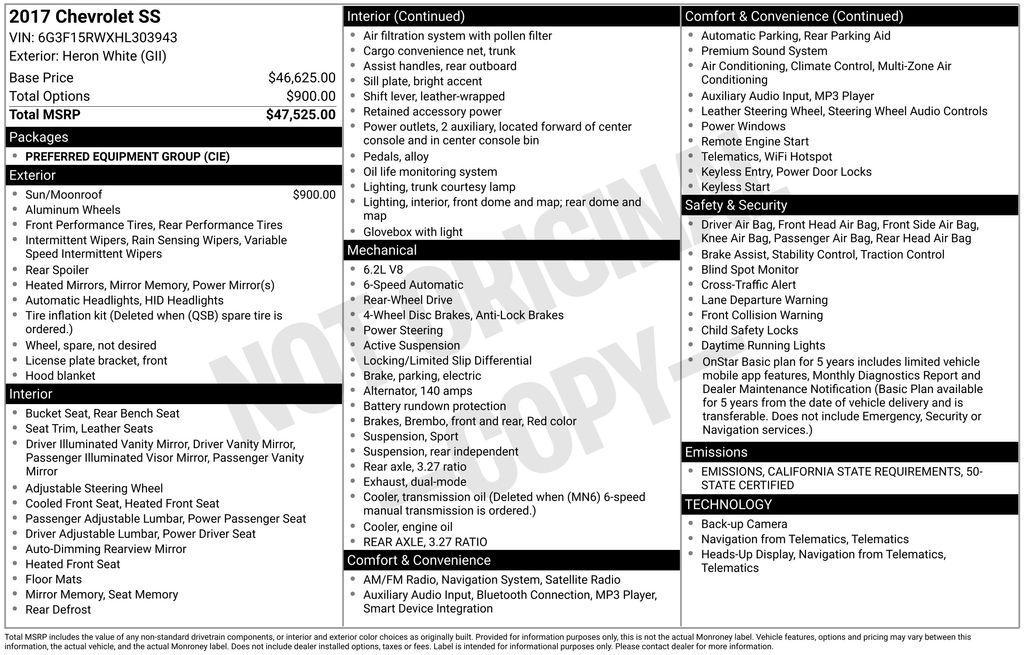used 2017 Chevrolet SS car, priced at $44,988