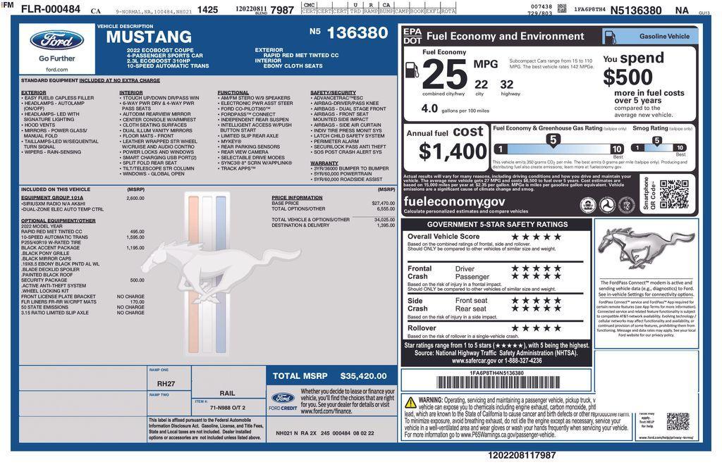 used 2022 Ford Mustang car, priced at $24,988