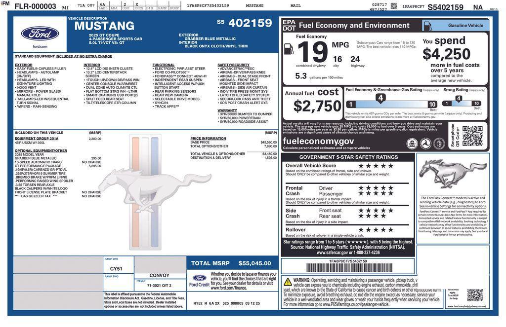 new 2025 Ford Mustang car, priced at $62,405